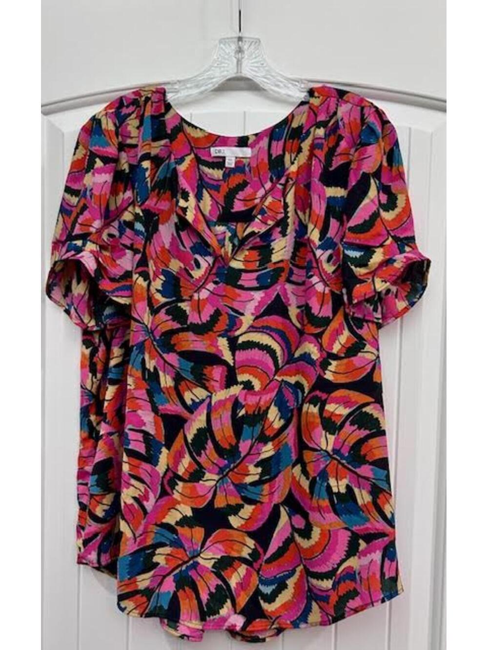DR2 Colorful Abstract Ruffle Top 2X GUC Vibrant